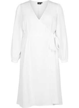 Omlottklänning med långa ärmar, Bright White, Packshot image number 0