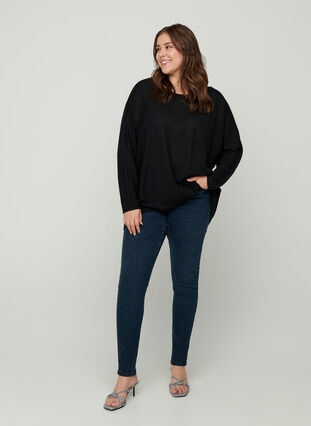 Enfärgad tröja med långa ärmar, Black, Model image number 2
