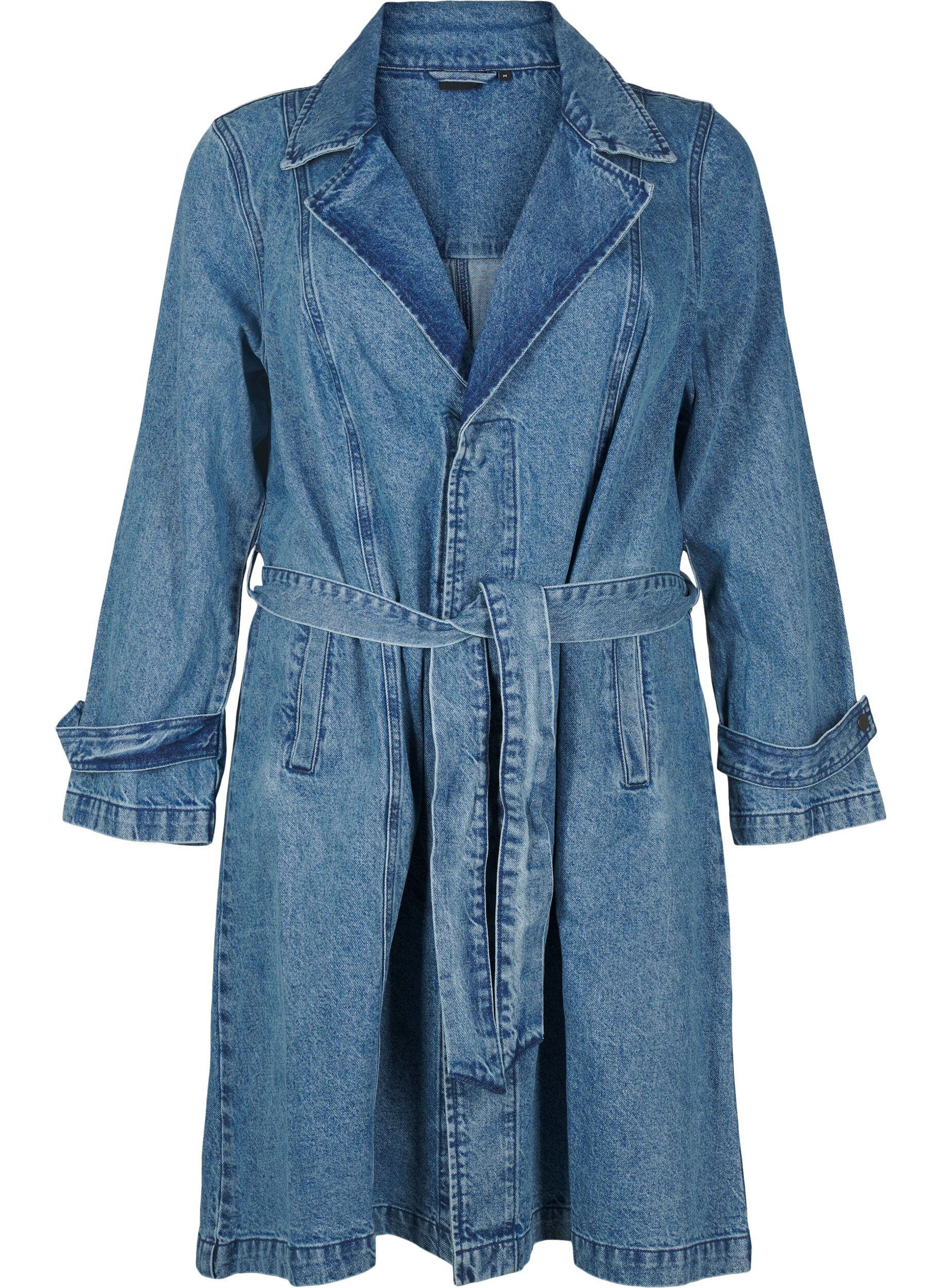 Zizzi Trenchcoat i denim med b&auml;lte, Blue Denim, Packshot image number 0