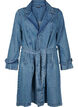 Trenchcoat i denim med bälte, Blue Denim, Packshot image number 0