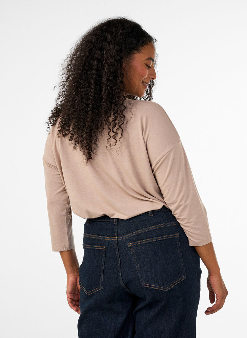 Jerseyblus med 3/4-&auml;rm, Beige, Model image number 2