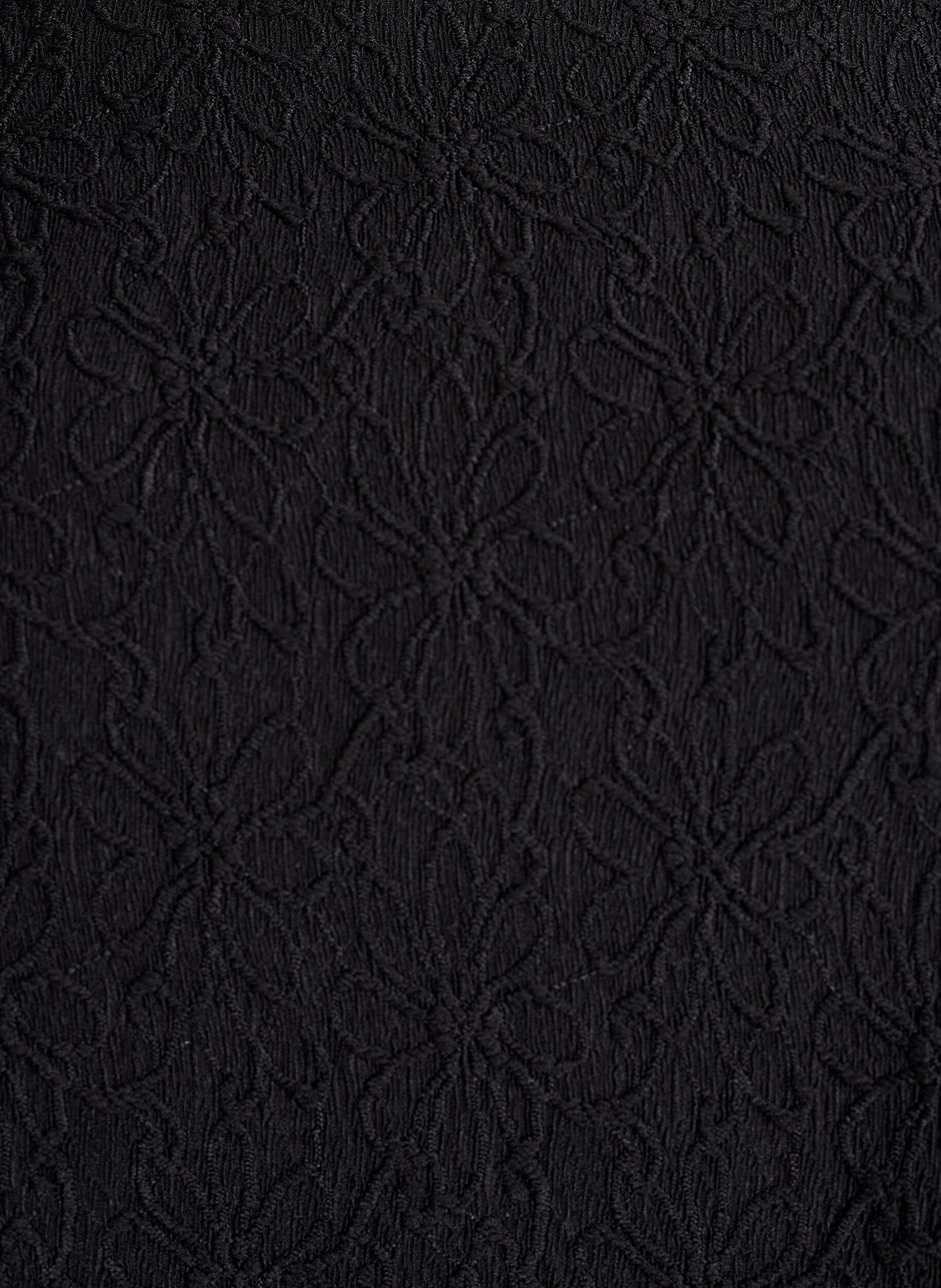 Zizzi Blommig texturerad kl&auml;nning med l&aring;nga &auml;rmar, Svart, Packshot image number 2