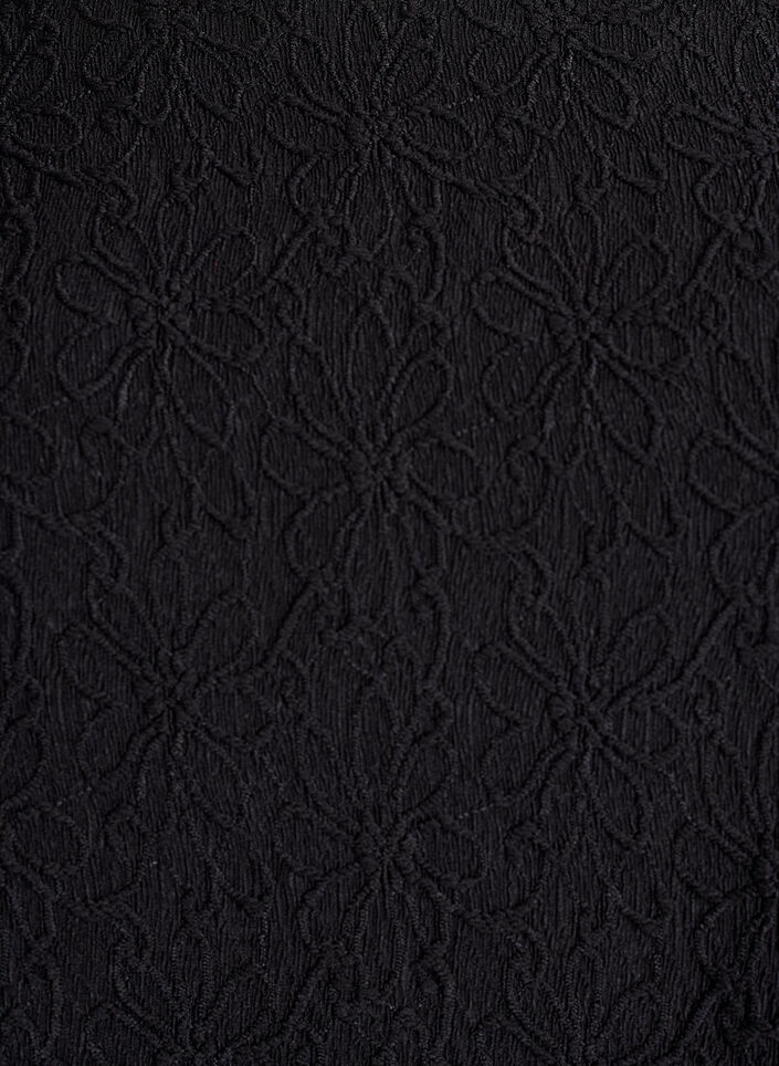 Blommig texturerad klänning med långa ärmar, Svart, Packshot image number 2