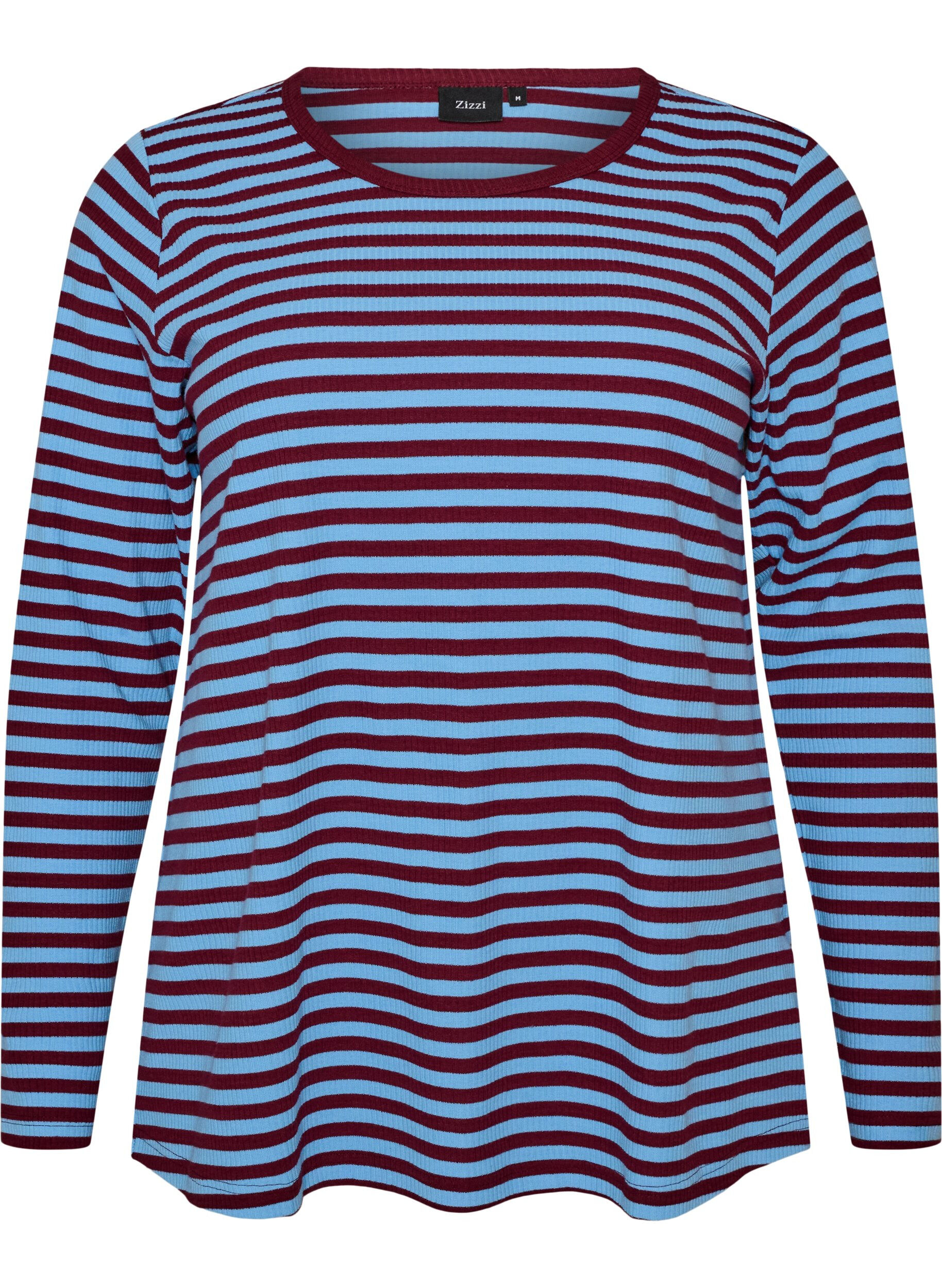 ZizziRandig blus med l&aring;nga &auml;rmar, Bl&aring;, Packshot image number 0