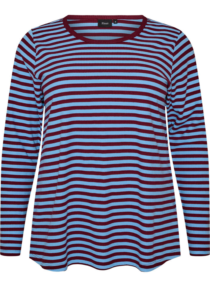 Randig blus med l&aring;nga &auml;rmar, Bl&aring;, Packshot image number 0