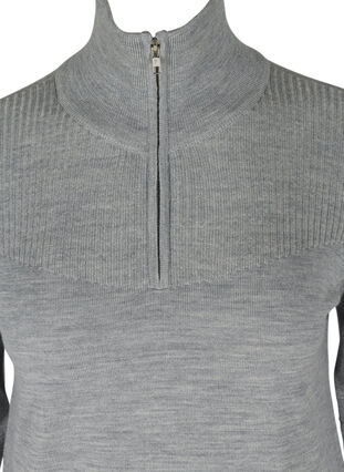 Stickad tröja i ullblandning med hög krage och dragkedja, Light Grey Melange, Packshot image number 2