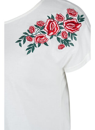 T-shirt i bomull med broderi, Warm Off-white, Packshot image number 2