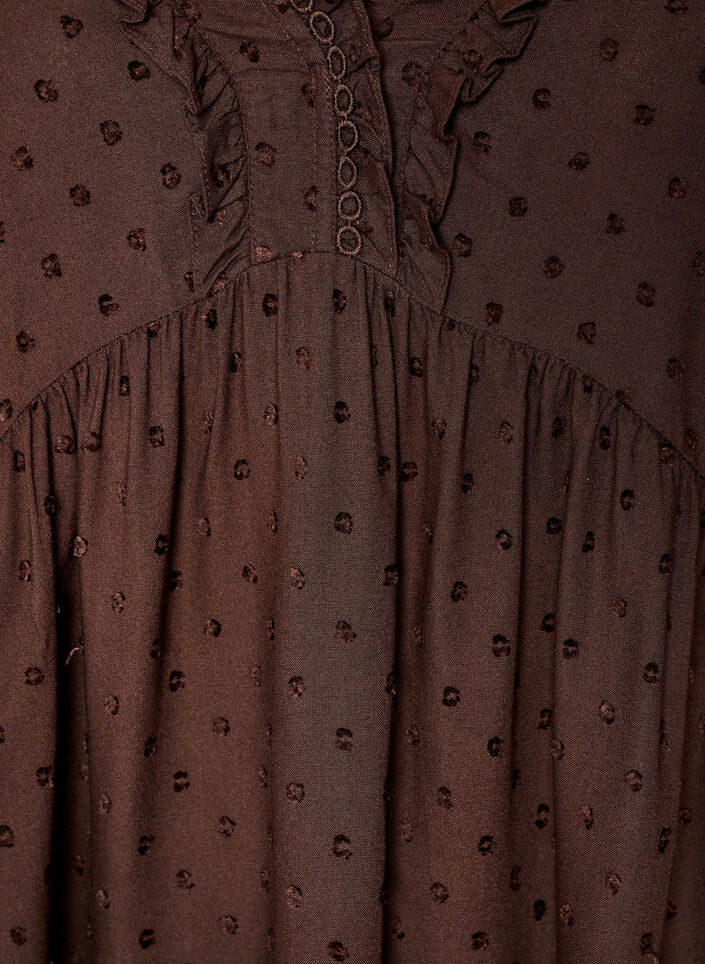 Blus i viskos med prickig textur och v-ringning, Brun, Packshot image number 2