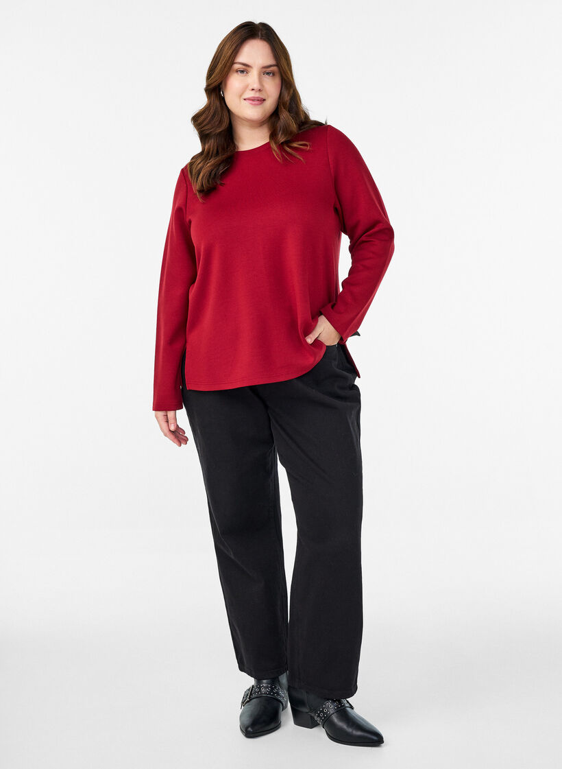 Blus i jersey med rund hals, Röd, Model image number 1