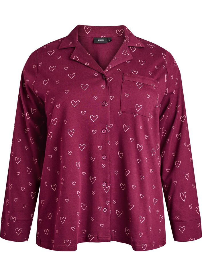 Pyjamasskjorta i bomull med br&ouml;stficka, R&ouml;d, Packshot image number 0