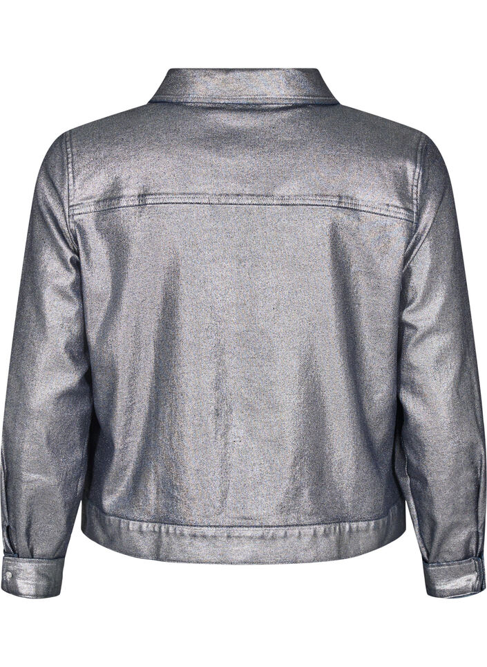 Kort jeansjacka med silverfärg, Gun Silver, Packshot image number 1