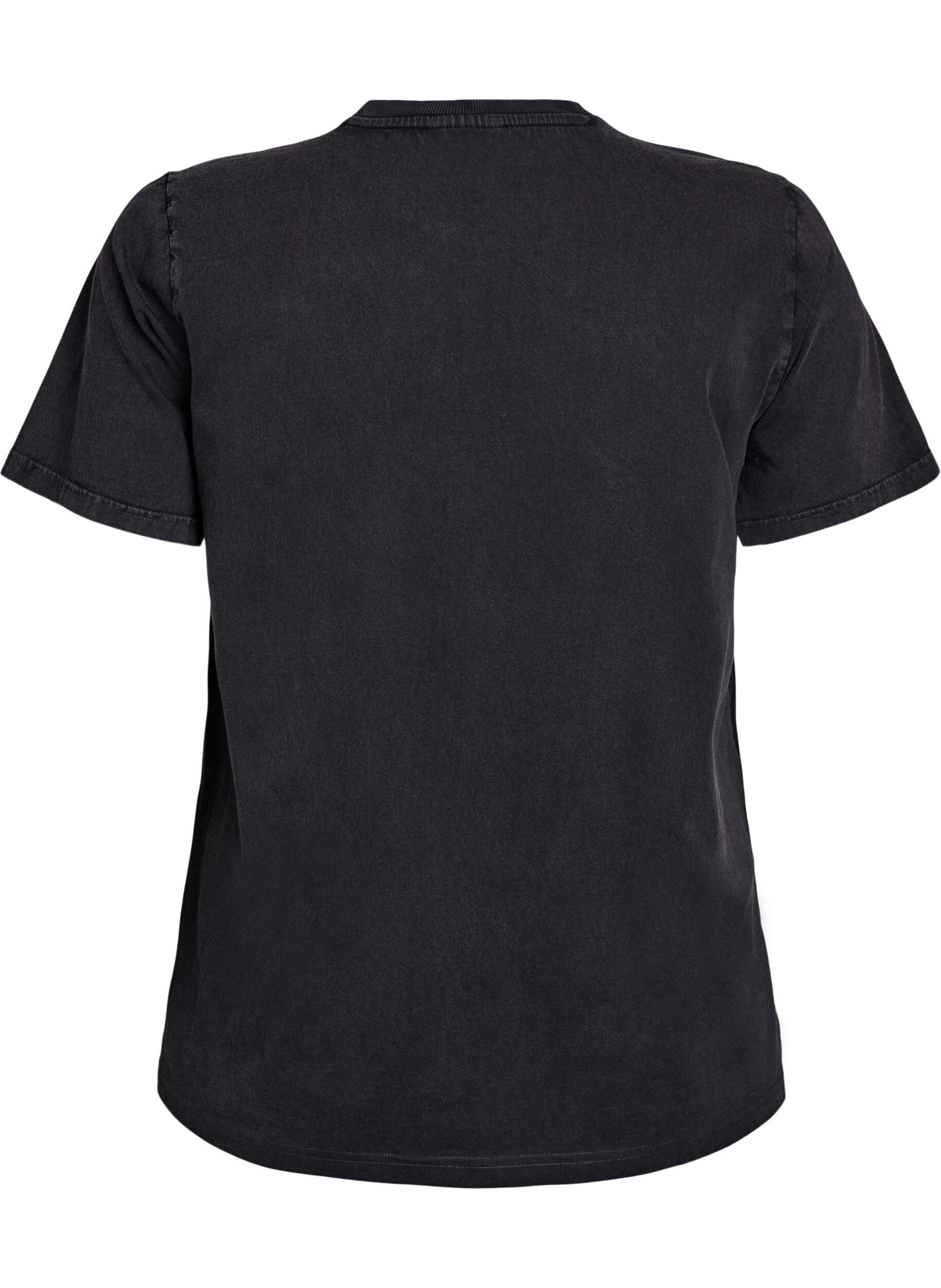 Zizzi T-shirt i ekologisk bomull med statementtryck, Gr&aring;, Packshot image number 1