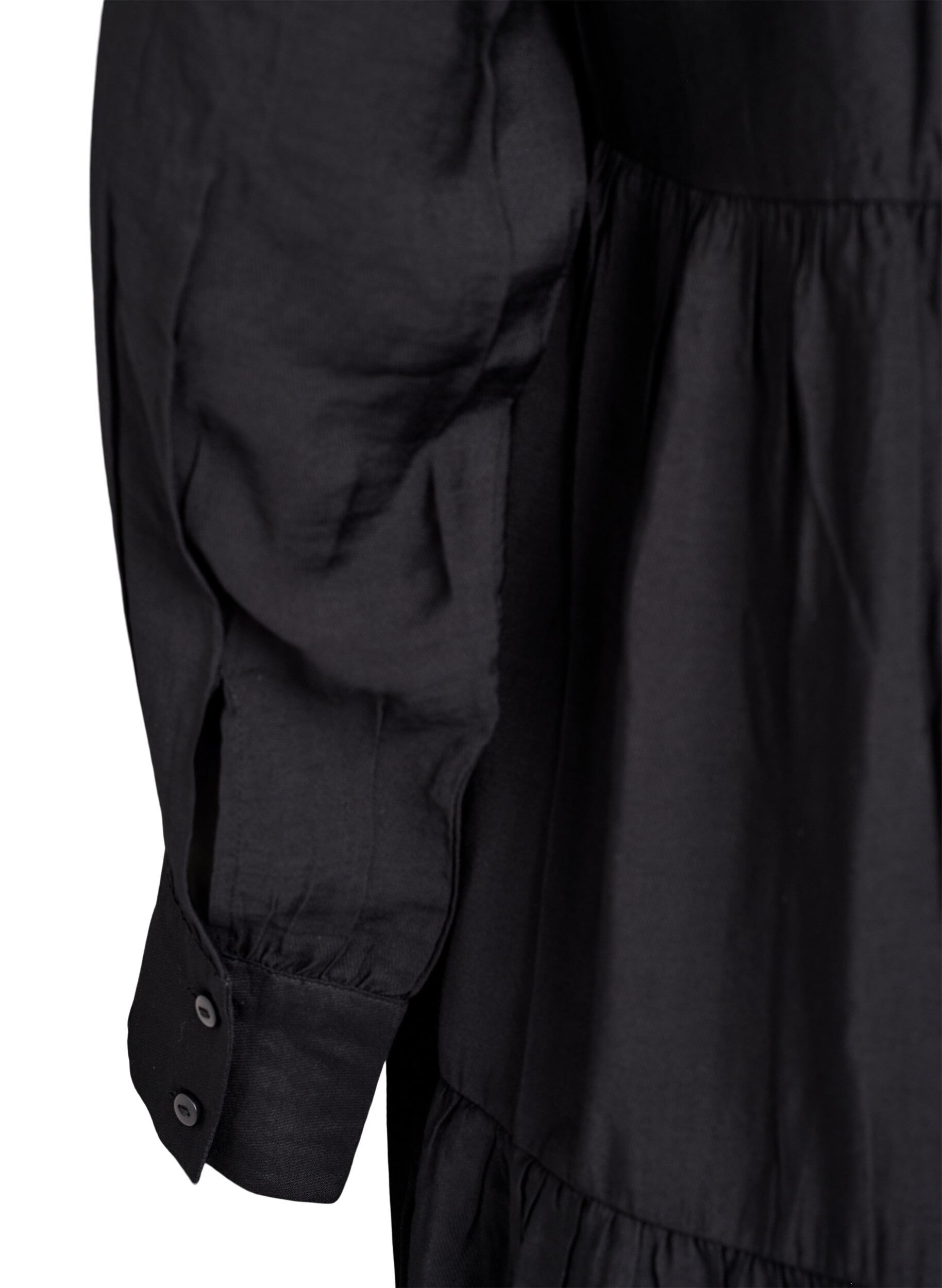 Zizzi A-linjeformad kl&auml;nning med volangkrage, Svart, Packshot image number 3