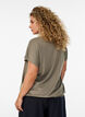 Blus i jersey med texturerade r&auml;nder och smock i nederkanten, Brun, Model image number 2