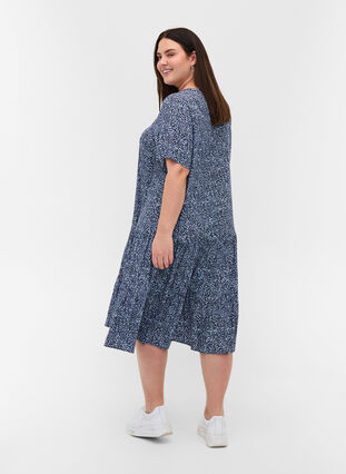 Kortärmad viskosklänning med mönster, Blue Flower Mix, Model image number 1