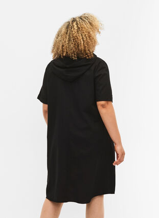 Huvklänning i bomullsblandning med linne, Black, Model image number 1