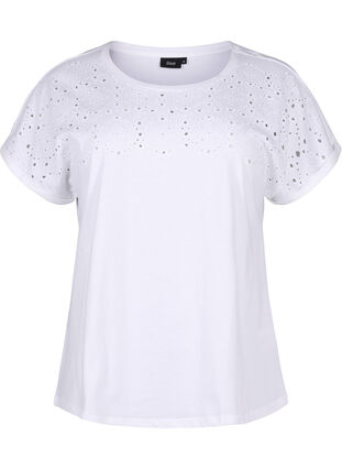 T-shirt i ekologisk bomull med engelsk brodyr, Bright White, Packshot image number 0