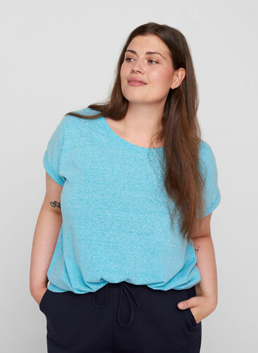 Melerad t-shirt i bomull, River Blue Melange, Model image number 0