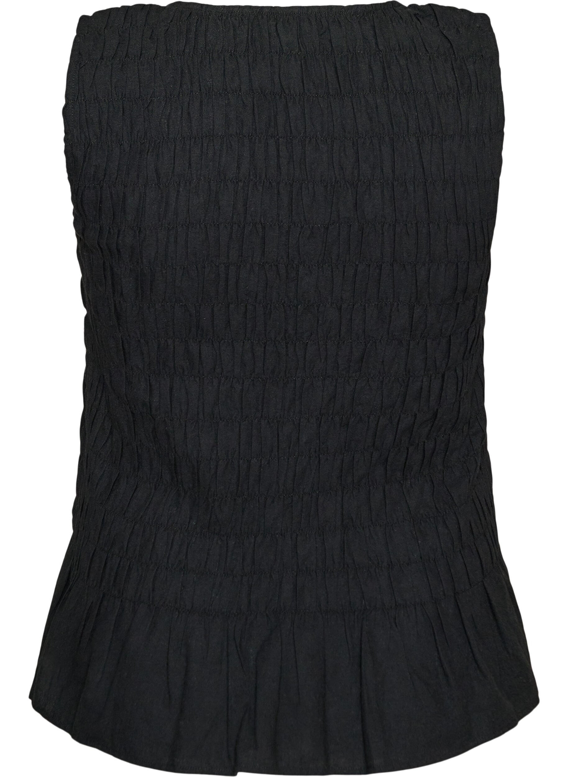 Zizzi&Auml;rml&ouml;s topp i bomull och linne med smock, Svart, Packshot image number 1