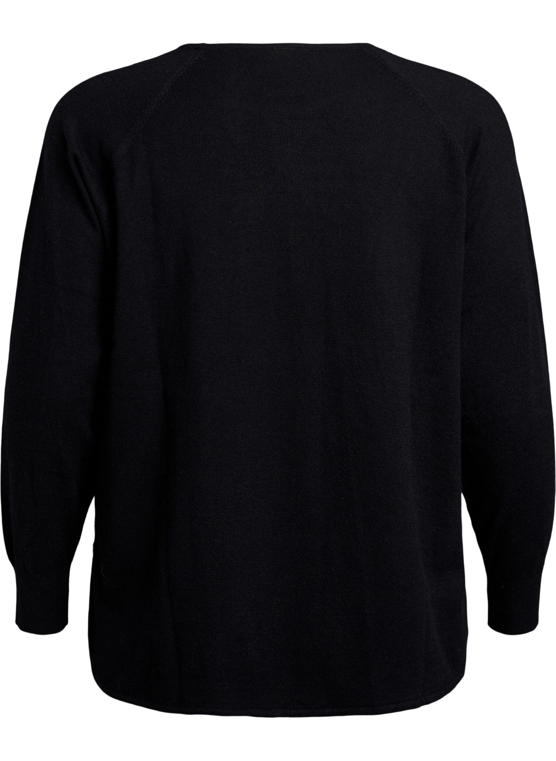 ZizziStickad blus med rund halsringning och stickat m&ouml;nster, Svart, Packshot image number 1