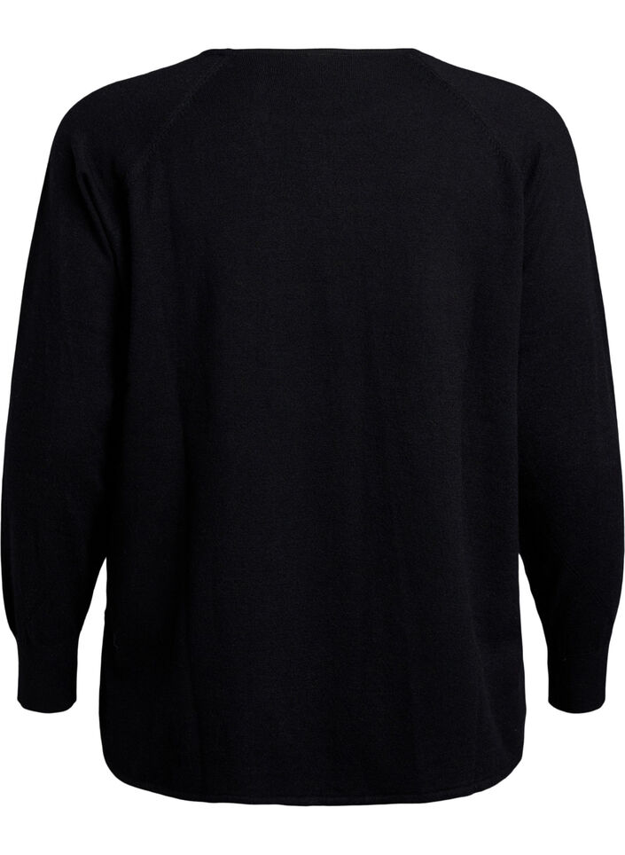 Stickad blus med rund halsringning och stickat m&ouml;nster, Svart, Packshot image number 1