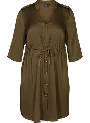 Klänning med knappar och snöre i midjan, Ivy Green, Packshot image number 0