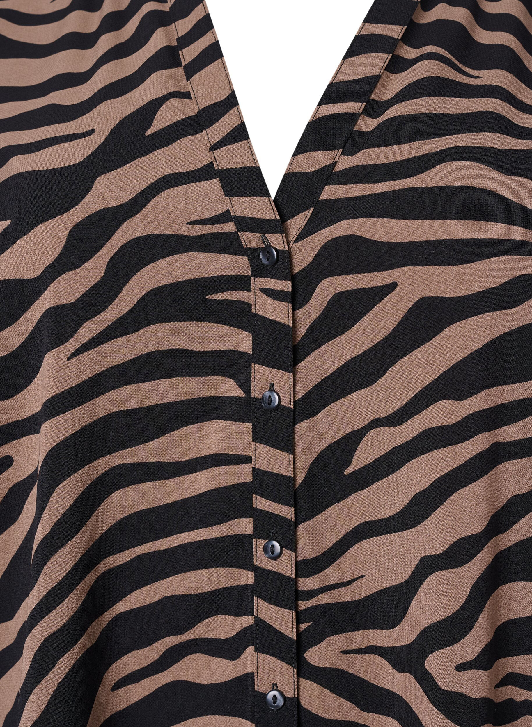 Zizzi V-ringad skjorta med zebram&ouml;nster, Black/Brown Zebra, Packshot image number 2
