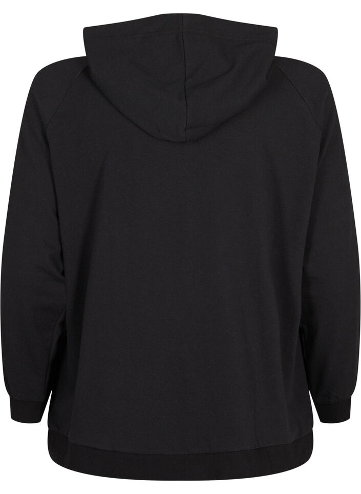 Kofta i sweatshirt material med huva och fickor, Svart, Packshot image number 1
