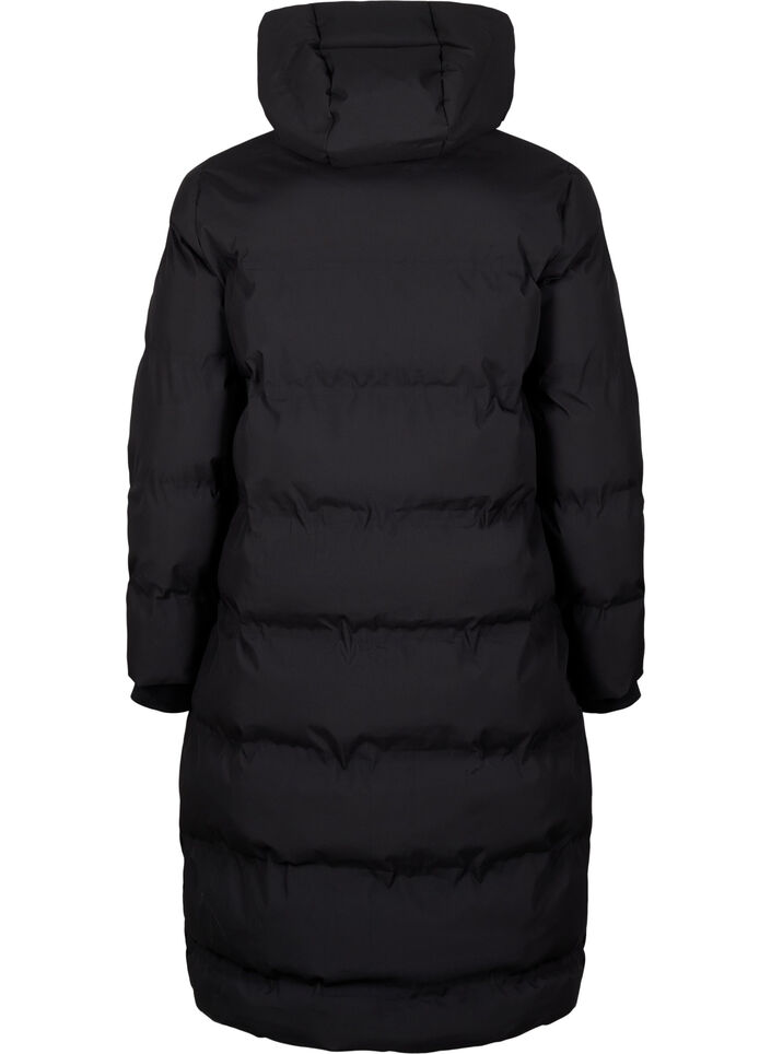 L&aring;ng puffervinterjacka med huva, Svart, Packshot image number 1