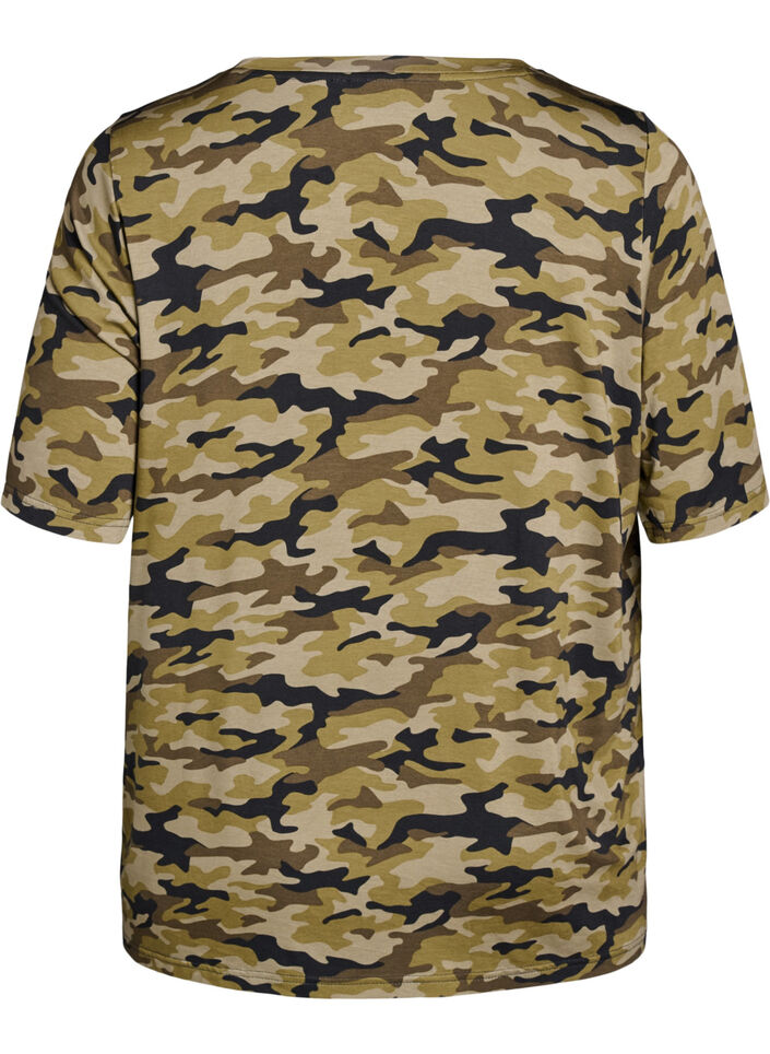 T-shirt med TENCEL&trade; Lyocell och kamouflagem&ouml;nster, Gr&ouml;n, Packshot image number 1