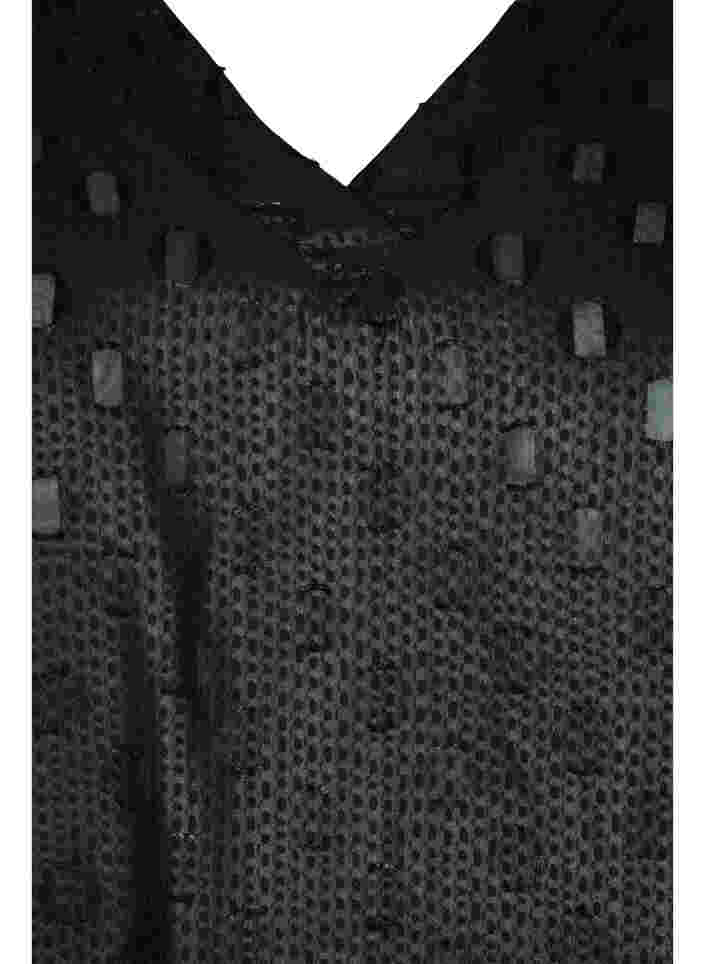 Tunika med textur, långa ärmar och v-ringning, Black, Packshot image number 2