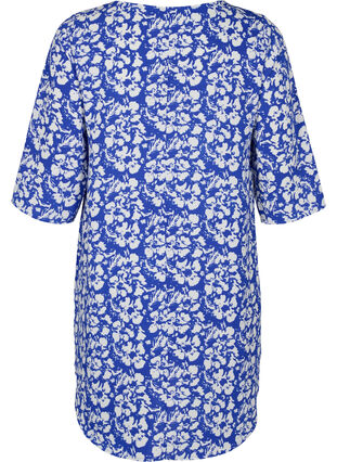 Mönstrad klänning med 3/4-ärmar, Blue White Flower, Packshot image number 1