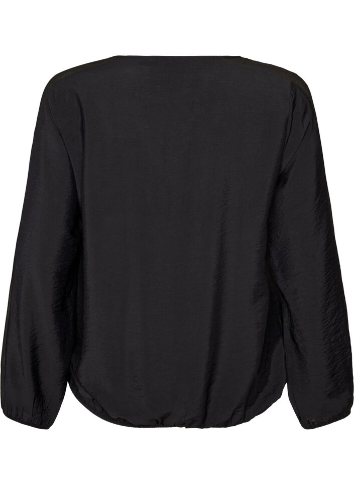 Blus med ballongeffekt och chiffongdetaljer, Svart, Packshot image number 1