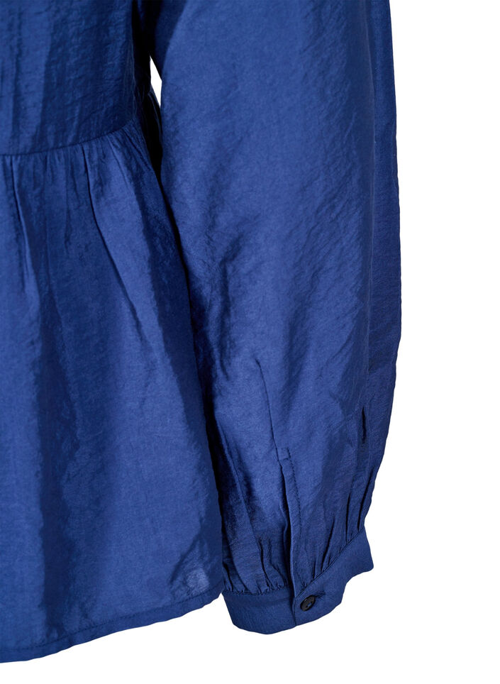 Blus med rosett och långa ärmar, Blå, Packshot image number 3