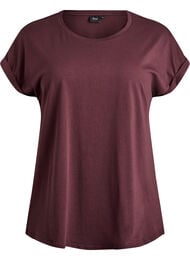 Kort&auml;rmad t-shirt i bomullsblandning, M&ouml;rk Bordeaux