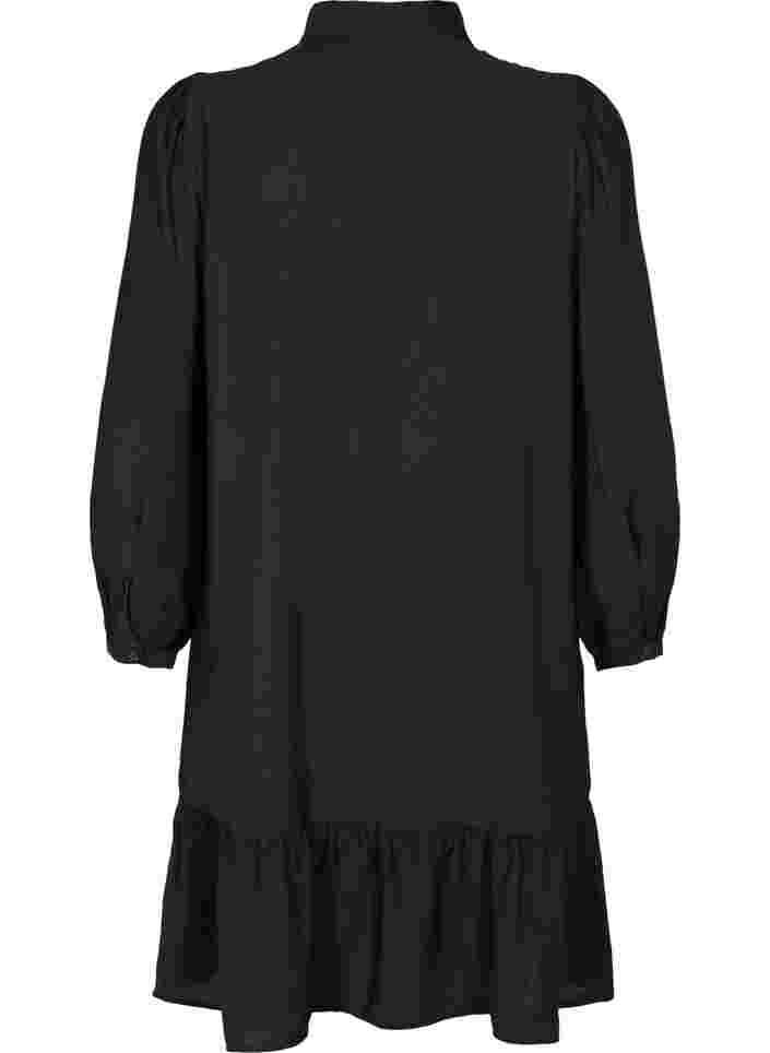 Skjortklänning i viskos med volangkant, Black, Packshot image number 1