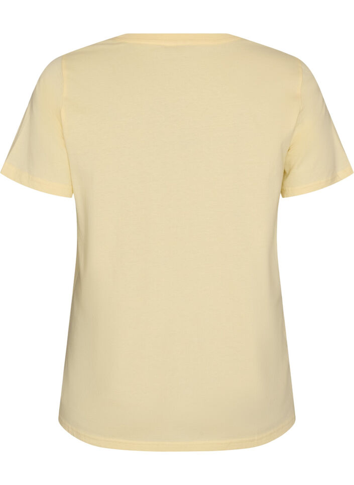 T-shirt i ekologisk bomull med velourtext, Gul, Packshot image number 1