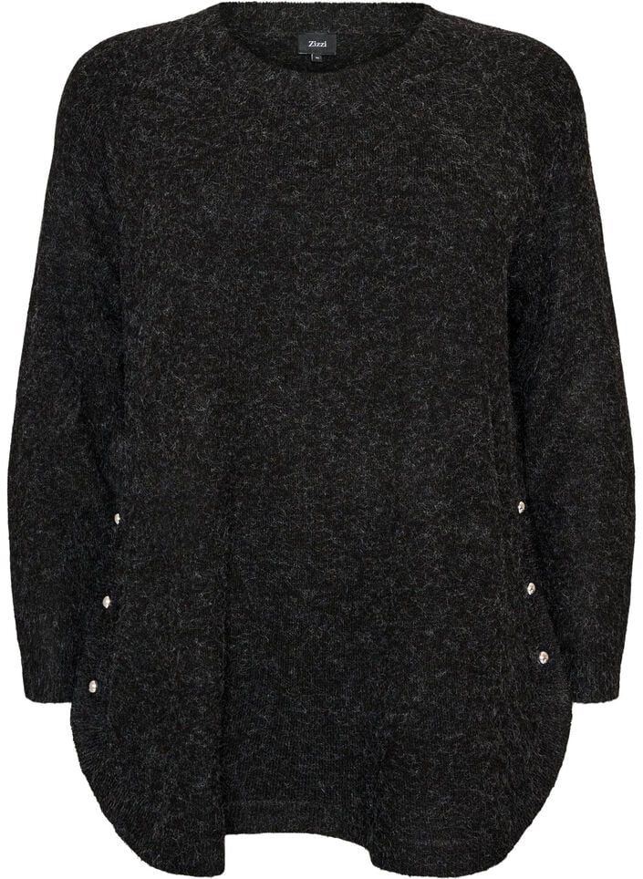 L&aring;ng stickad blus med kulknappar, Gr&aring;, Packshot image number 0
