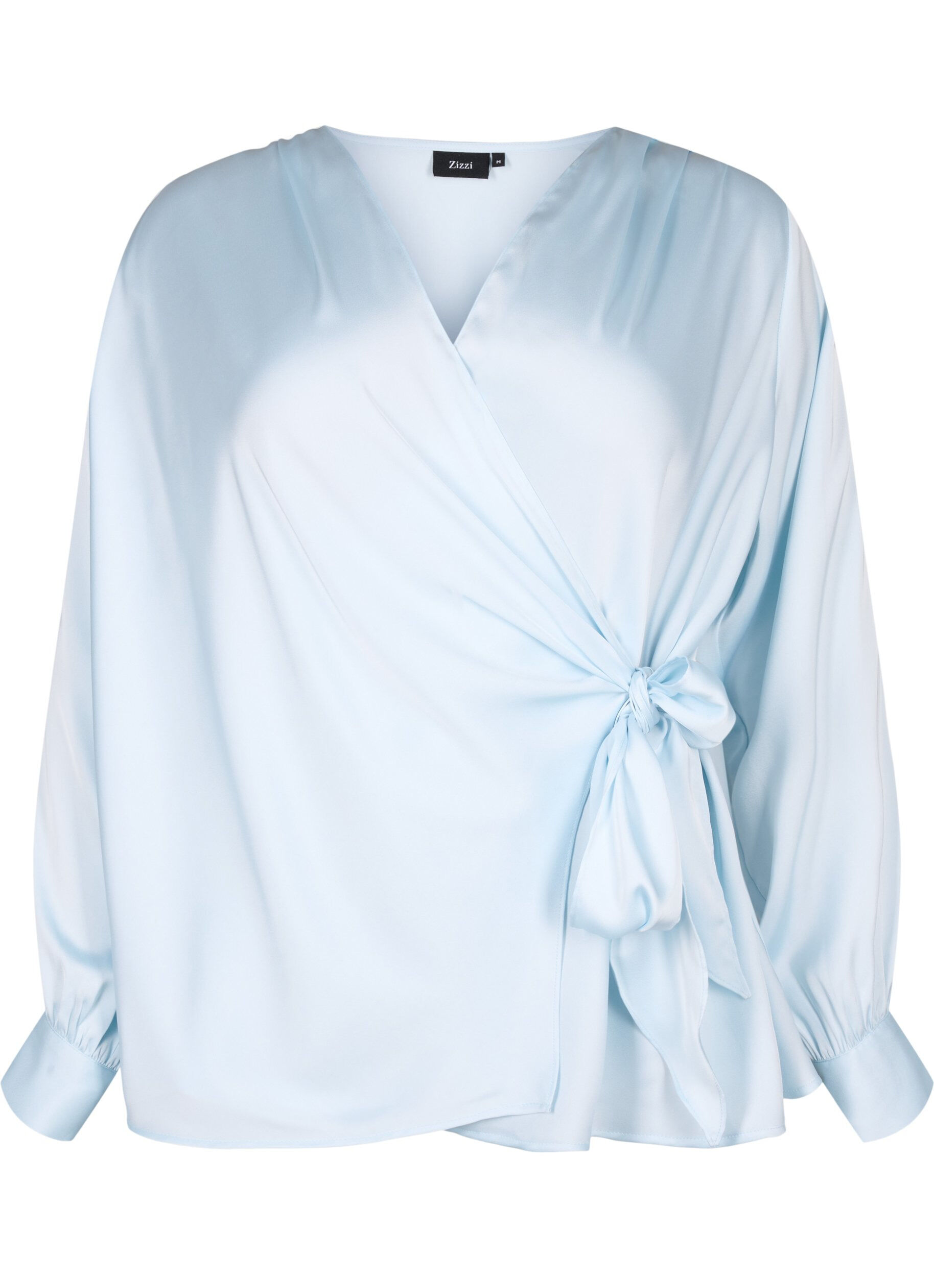 Zizzi Partyblus i satin i omlottmodell, Delicate Blue, Packshot image number 0