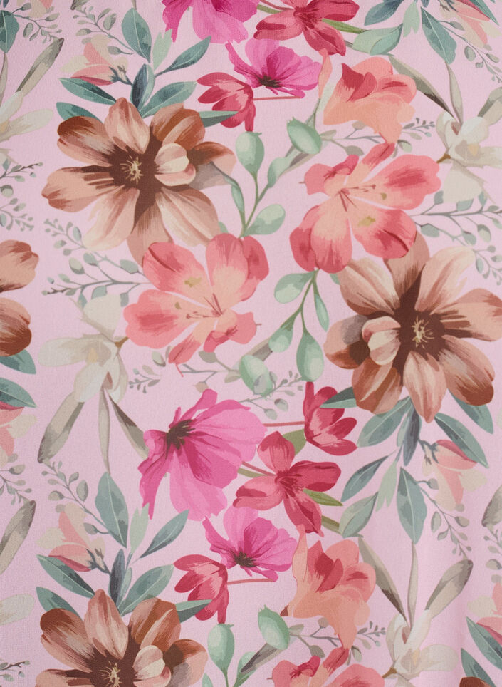 Blus i blommigt med korta &auml;rmar och smock, Rosa, Packshot image number 2