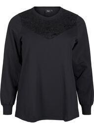 Sweatshirt med spetsdetaljer, Black