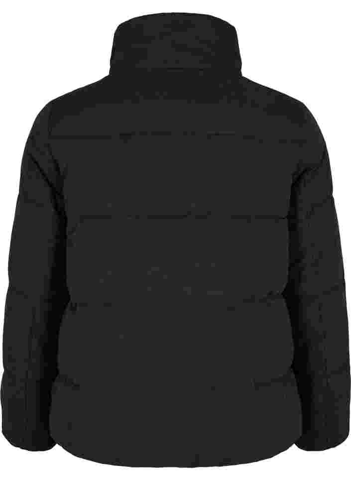 Kort vinterjacka med dragkedja och hög krage, Black, Packshot image number 1