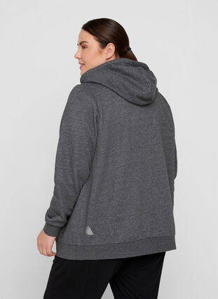 Sweatshirt cardigan med blixtlås och huva, Dark Grey Melange, Model image number 1