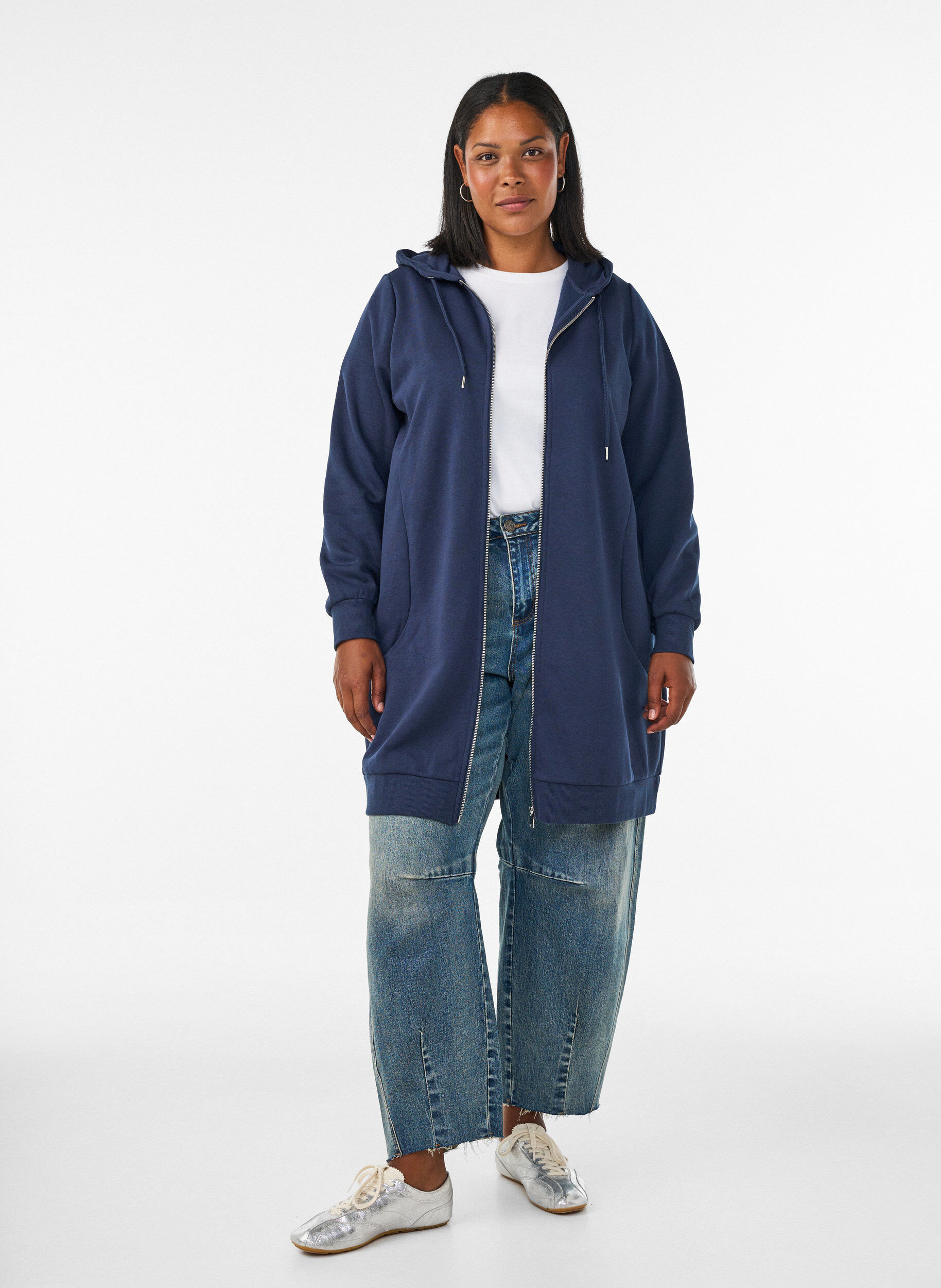 ZizziL&aring;ng huvtr&ouml;ja med dragkedja och fickor, Bl&aring;, Model image number 1