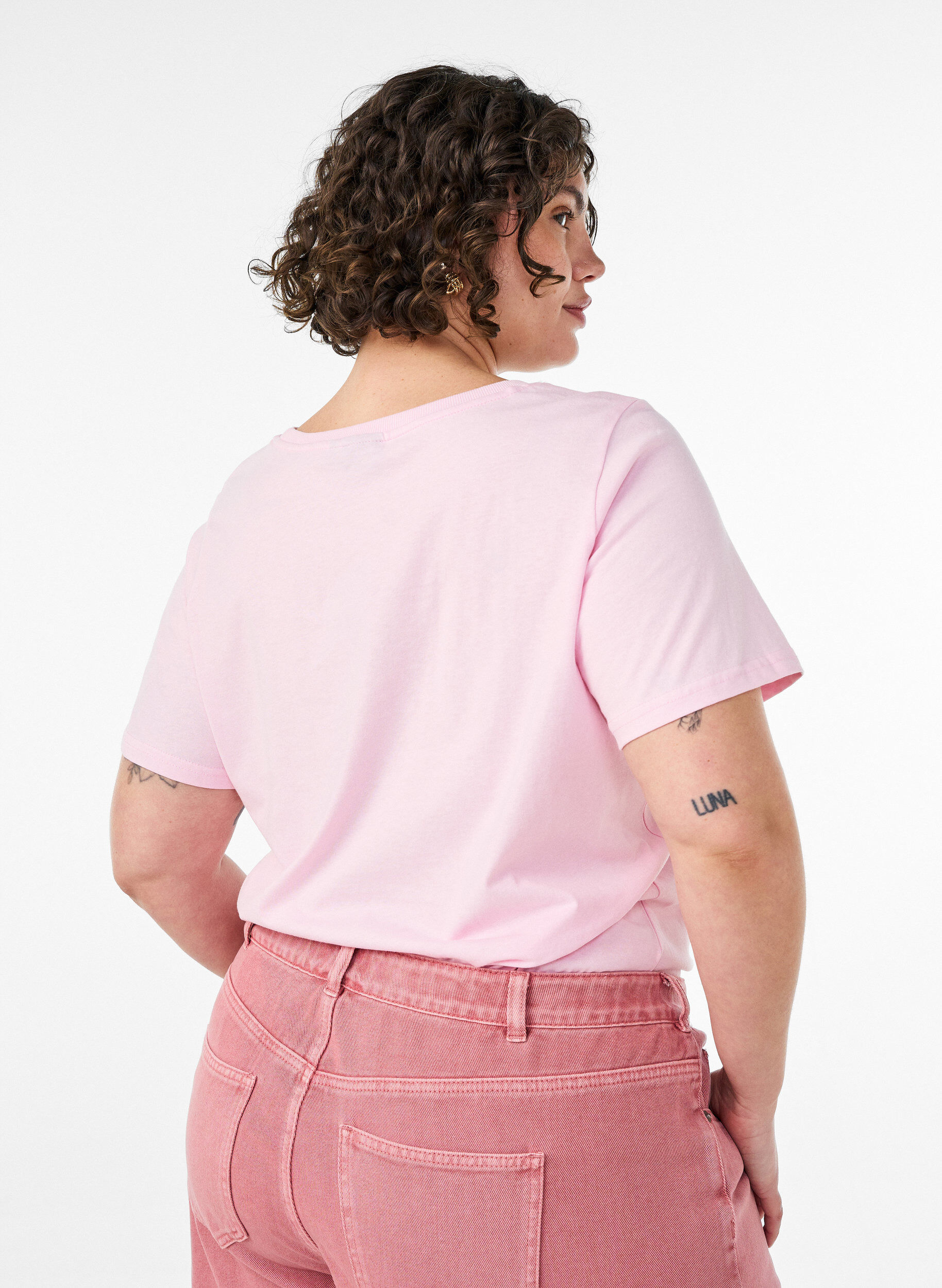 ZizziT-shirt i bomull med tryck framtill, Rosa, Model image number 2
