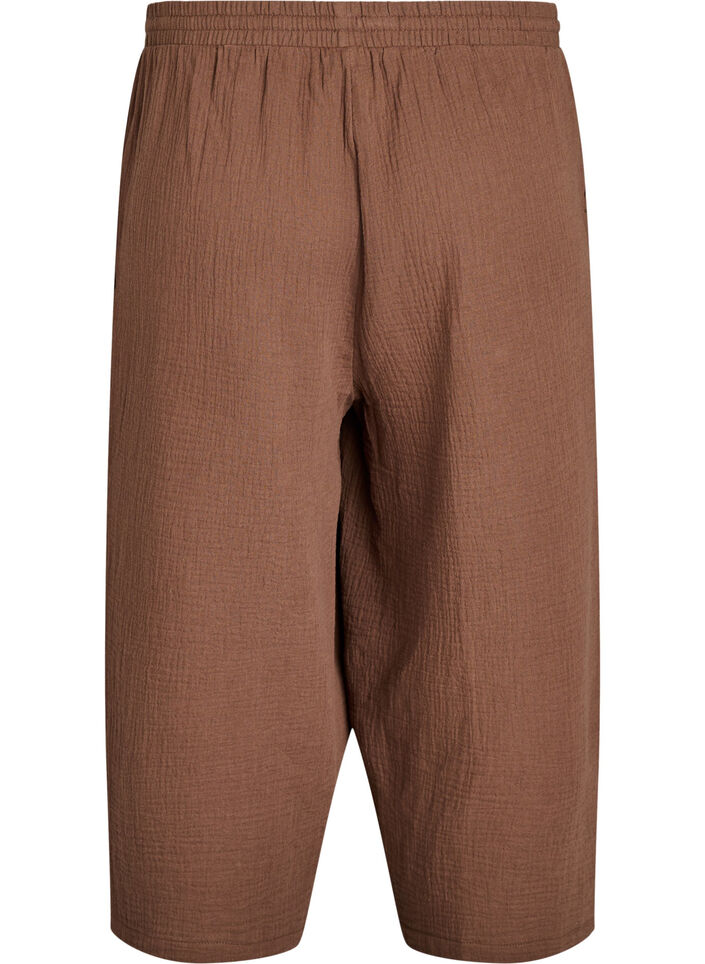 Culotte-byxor i bomullsmuslin med h&ouml;g midja, Brun, Packshot image number 1