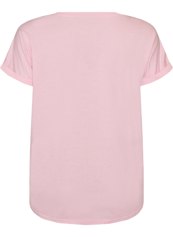 Kort&auml;rmad t-shirt i bomullsmix, Rosa, Packshot image number 1