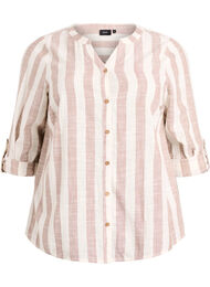 Skjortblus i bomull med v-ringning, Beige