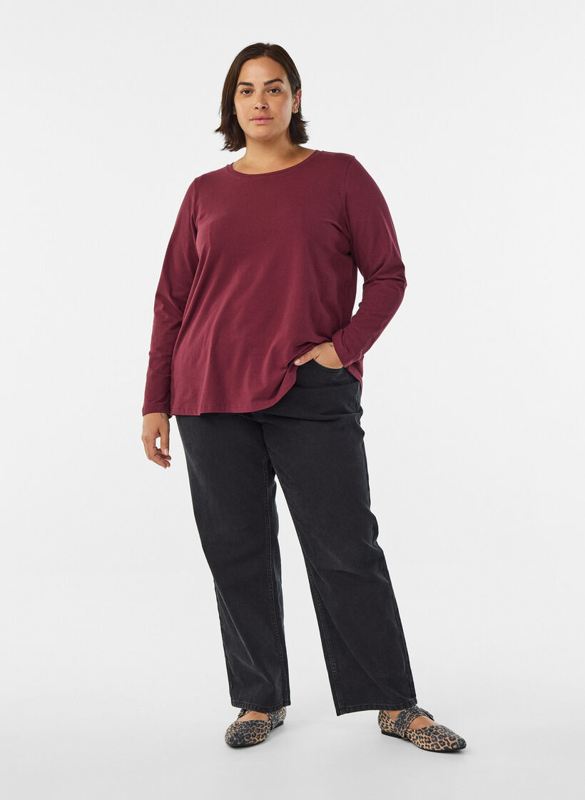 Baslinne i jersey med l&aring;nga &auml;rmar, M&ouml;rk Bordeaux, Model image number 1