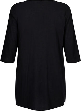 3/4-ärmad tunika i bomullsblandning med linne, Black, Packshot image number 1